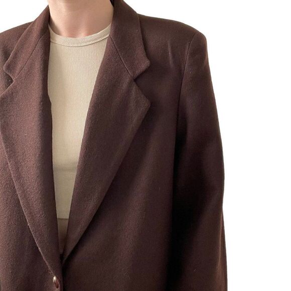 Vintage 80s Womens Brown Wool Oversized Preppy Dark Academia Blazer Sz L - Picture 5 of 10